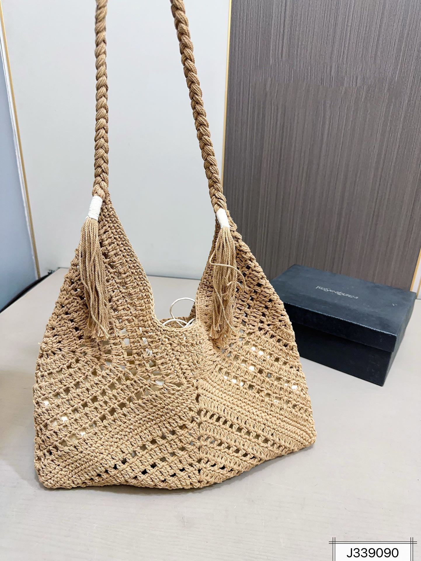 SAINT LAURENT luxury Raffia Tote Bag Beach Casual 37x22cm