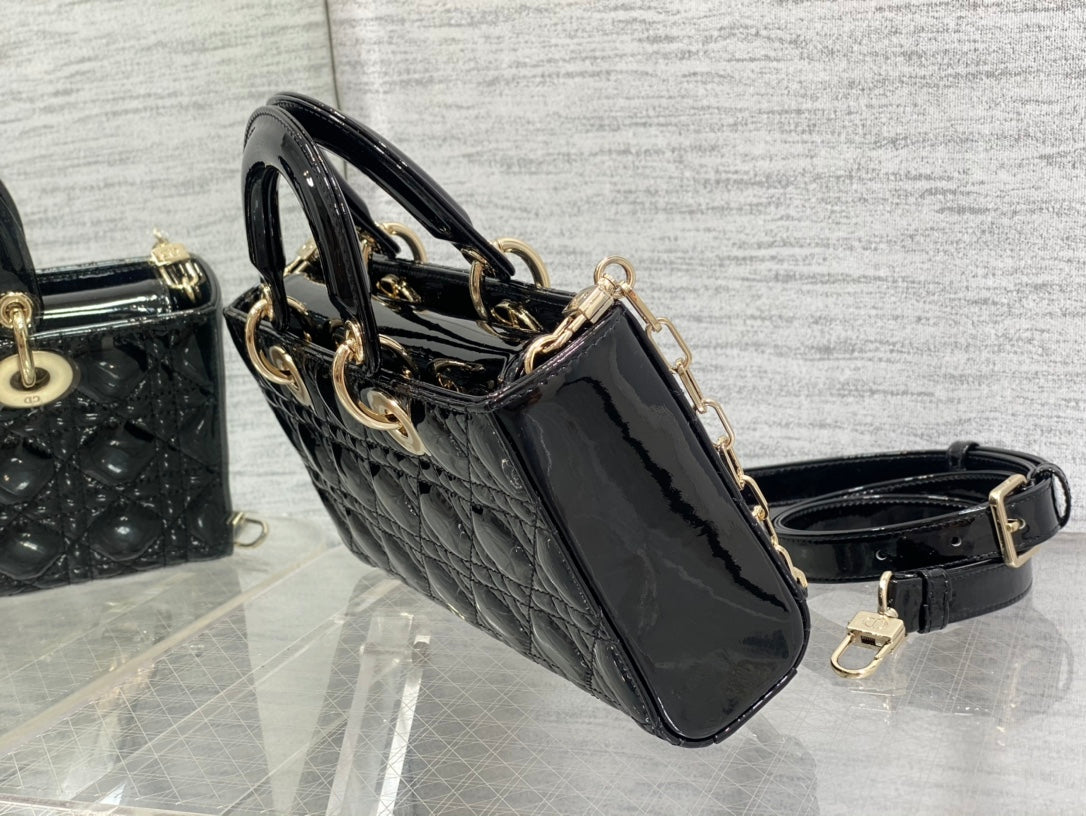 luxury Lady D-Joy Medium Patent Black Leather Bag - 26x6x14cm
