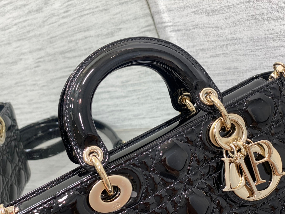 luxury Lady D-Joy Medium Patent Black Leather Bag - 26x6x14cm