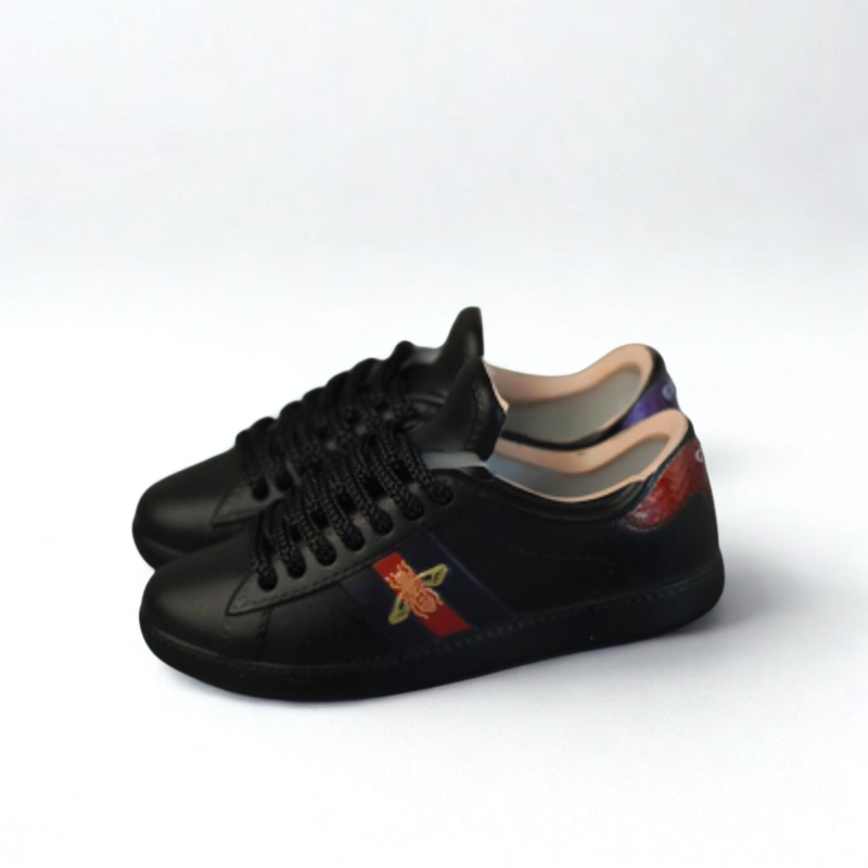 Labubu Designer GG Miniature Sneakers - Black with Blue-Red Stripe