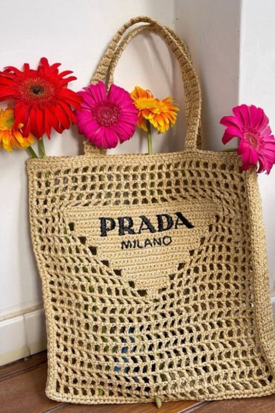luxury Women's Natural Crochet Tote Bag-Khaki