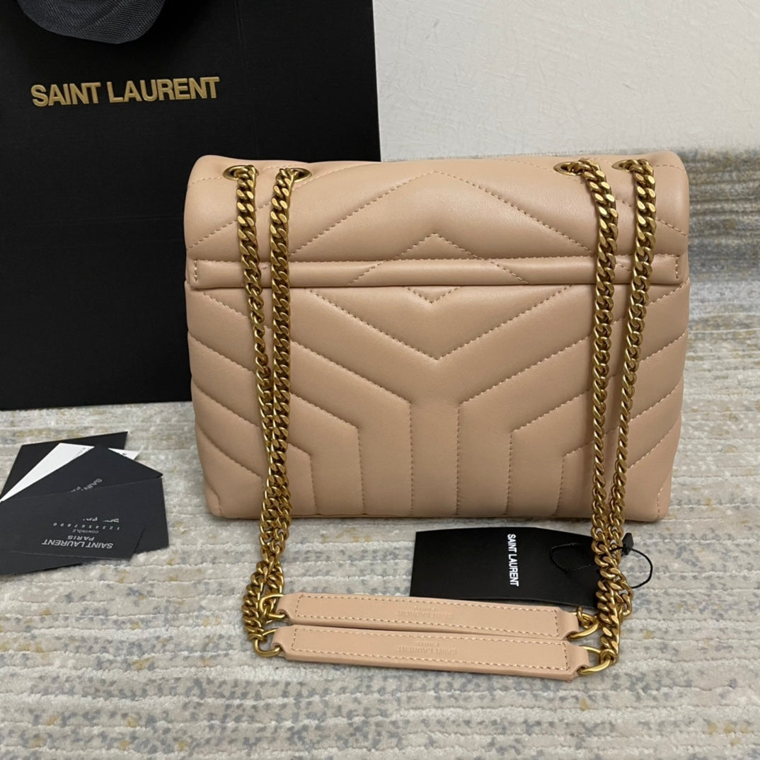 luxury Small Loulou 23 Beige Leather Gold 23x17x9cm