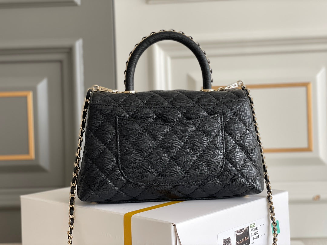 luxury Coco Handle Black Bag Handle Flap Small/Mini Bag Black - 24x14x10cm