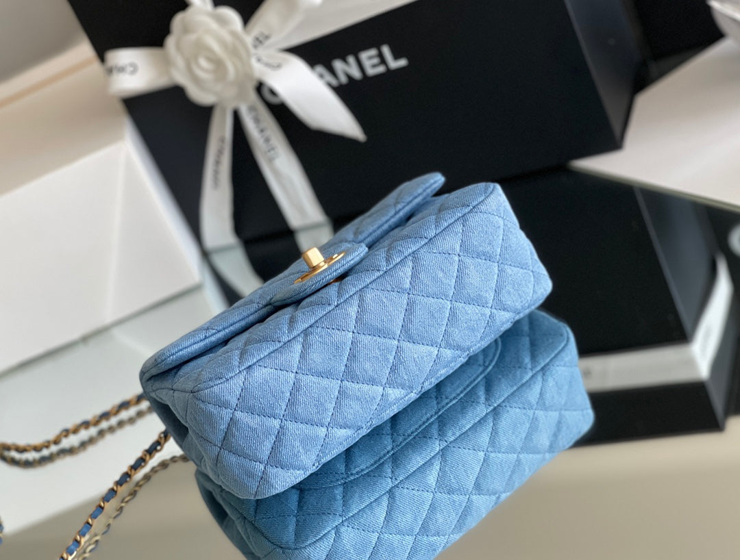 luxury Denim Flap Bag - 20x13x7cm