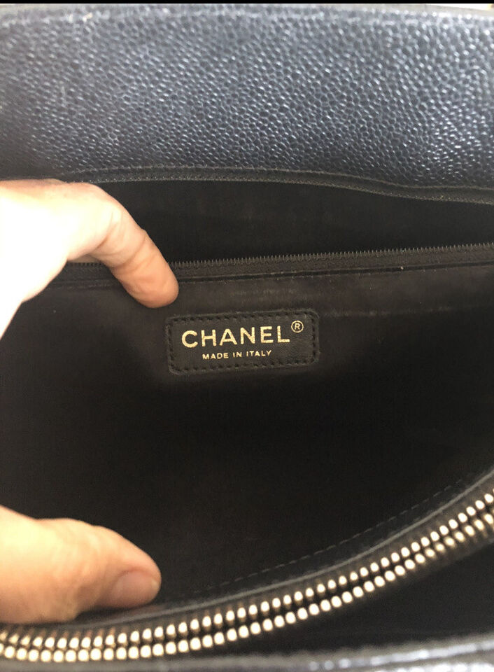 Authentic luxury CC BlackGold Caviar Quilted Grand Shopping Tote