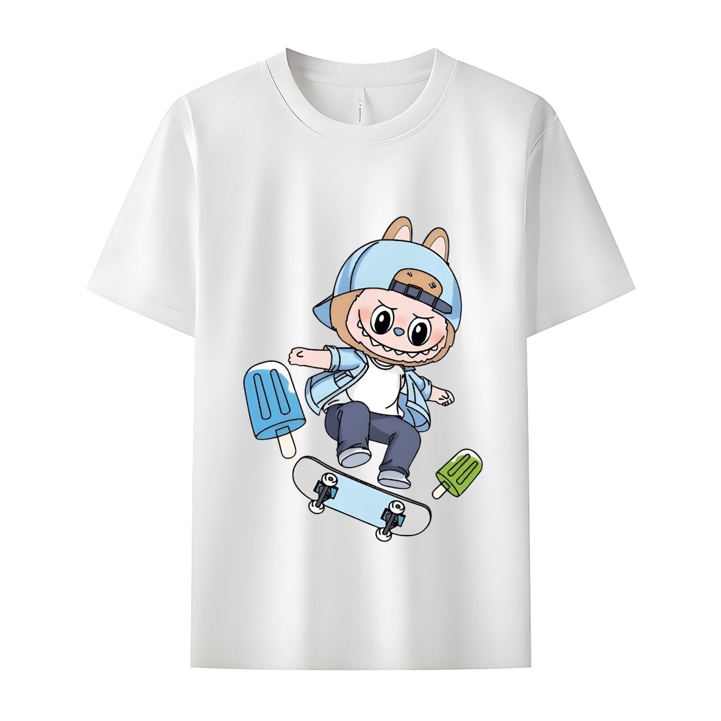 Skater Labubu the Monsters Crew Camiseta para el cuello para los regalos de Labubu Lover para novia