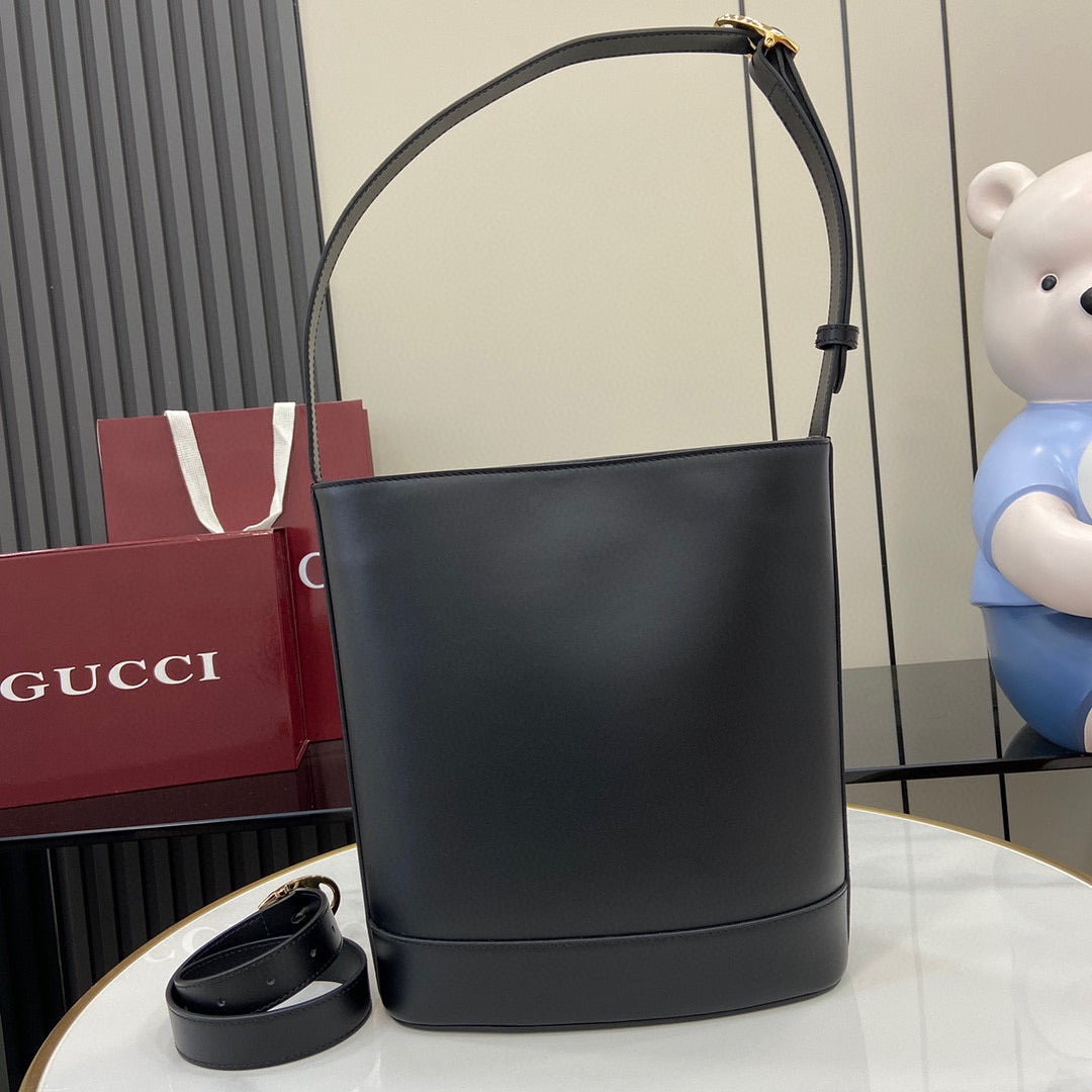 luxury small horsebit embellished leather bucket bag