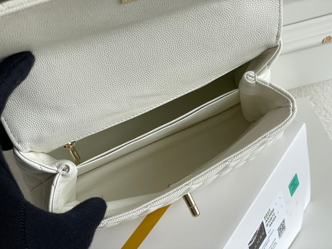 luxury Coco Handle White Bag - 24x14x10cm