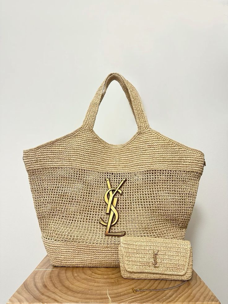 SAINT LAURENT luxury Raffia Icare Tote Bag