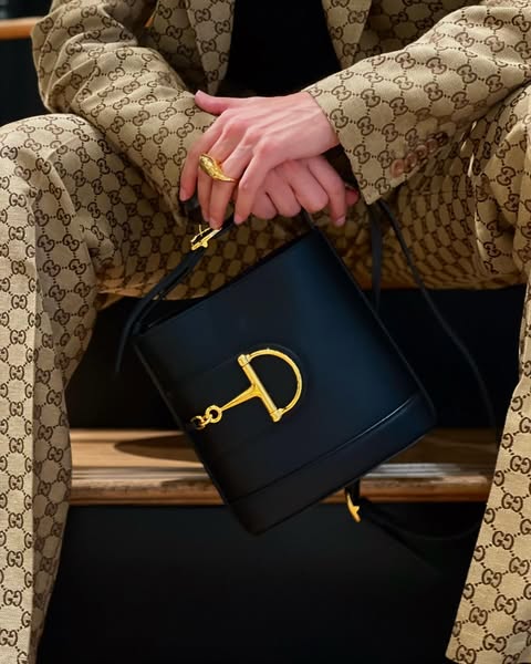 luxury small horsebit embellished leather bucket bag