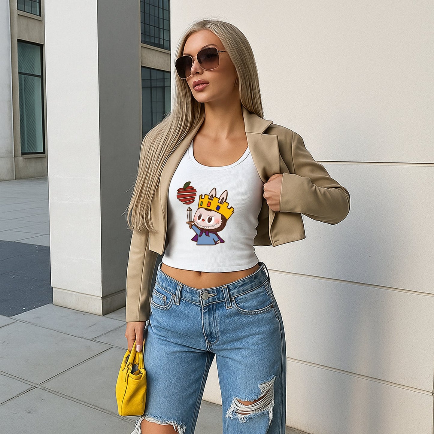 King LaBubu The Monsters Dámské rukávy bez rukávů na kopeček žebrované nádrž Summer Slim Cute Tops pro Labubu Lover