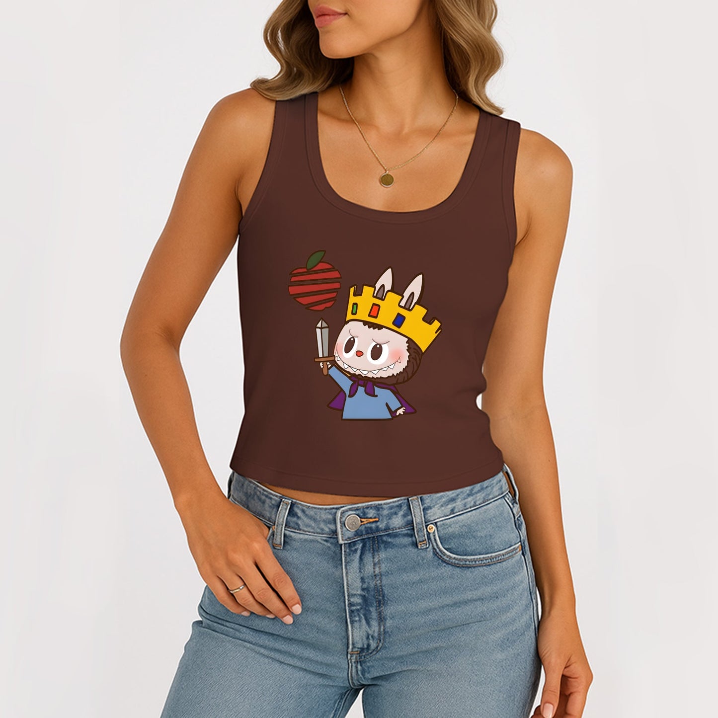 King LaBubu The Monsters Dámské rukávy bez rukávů na kopeček žebrované nádrž Summer Slim Cute Tops pro Labubu Lover