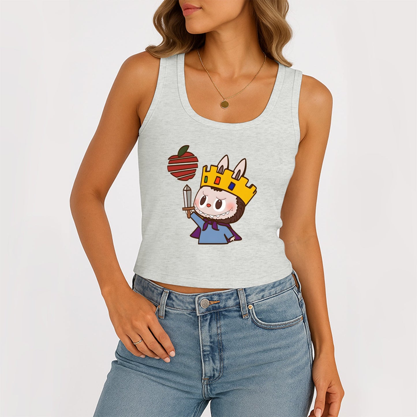 King LaBubu The Monsters Dámské rukávy bez rukávů na kopeček žebrované nádrž Summer Slim Cute Tops pro Labubu Lover