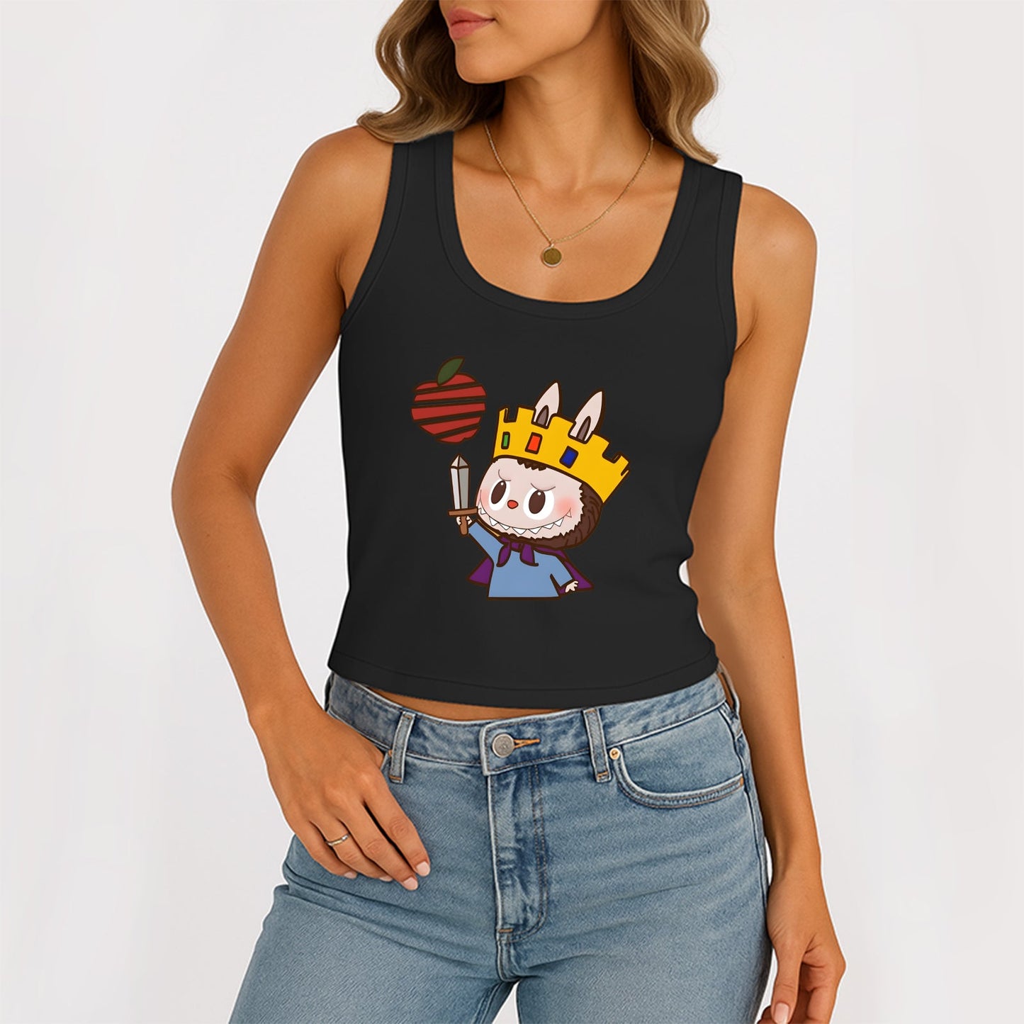 King LaBubu The Monsters Dámské rukávy bez rukávů na kopeček žebrované nádrž Summer Slim Cute Tops pro Labubu Lover