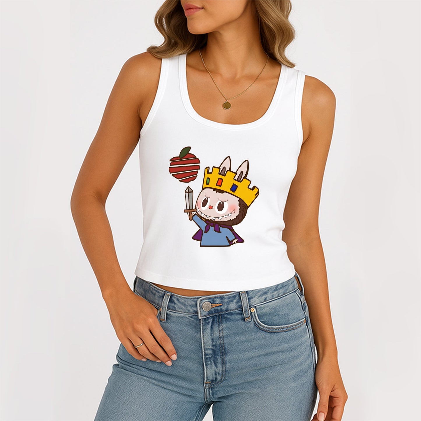 King LaBubu The Monsters Dámské rukávy bez rukávů na kopeček žebrované nádrž Summer Slim Cute Tops pro Labubu Lover