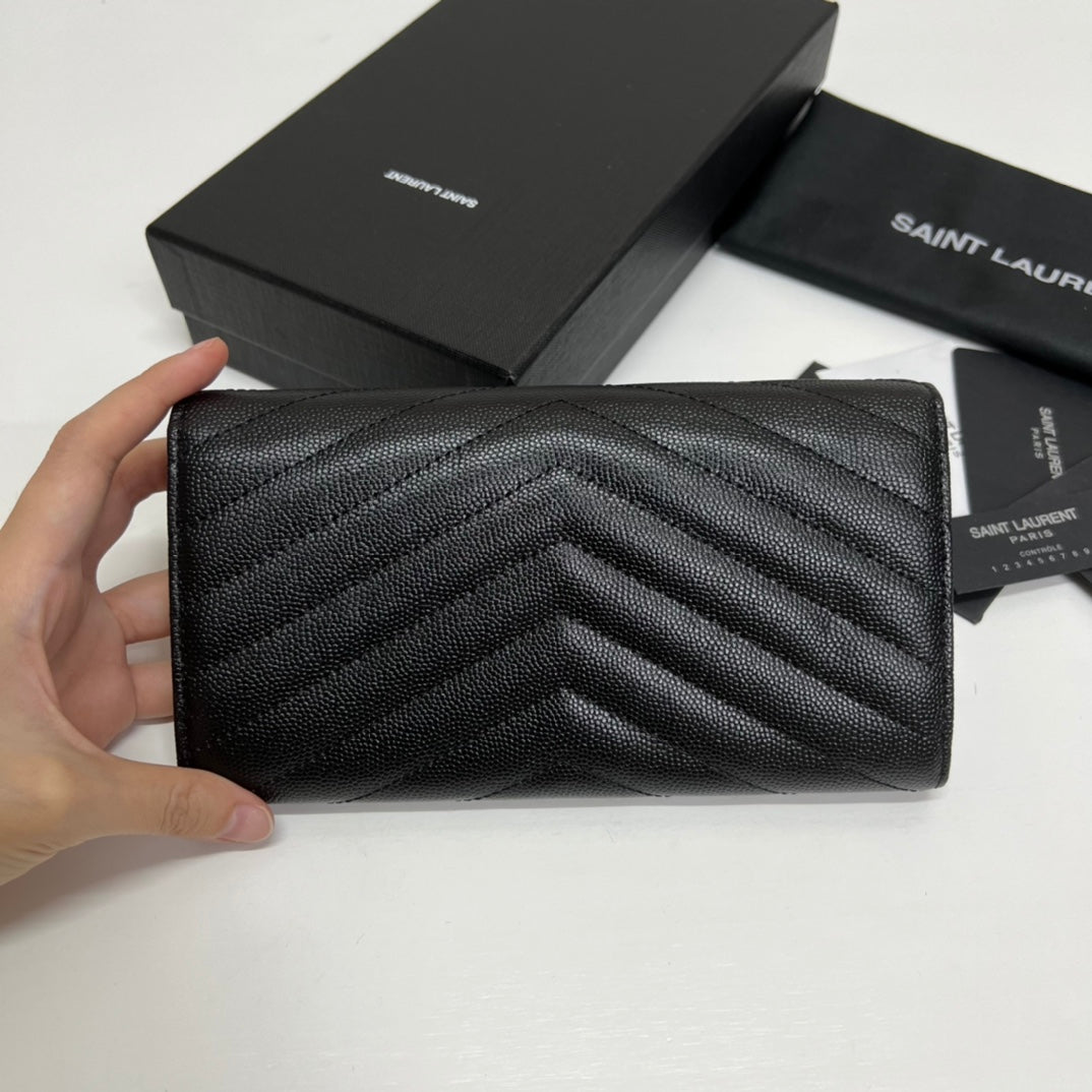 luxury Long Wallet Black Leather Black Tone 10767 19cm