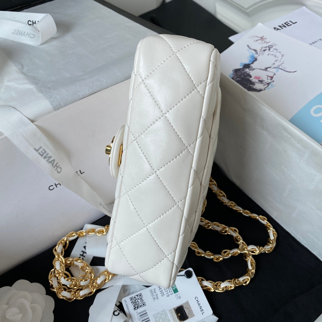 luxury Flap Bag Gold Top Handle White - 13X21X8cm