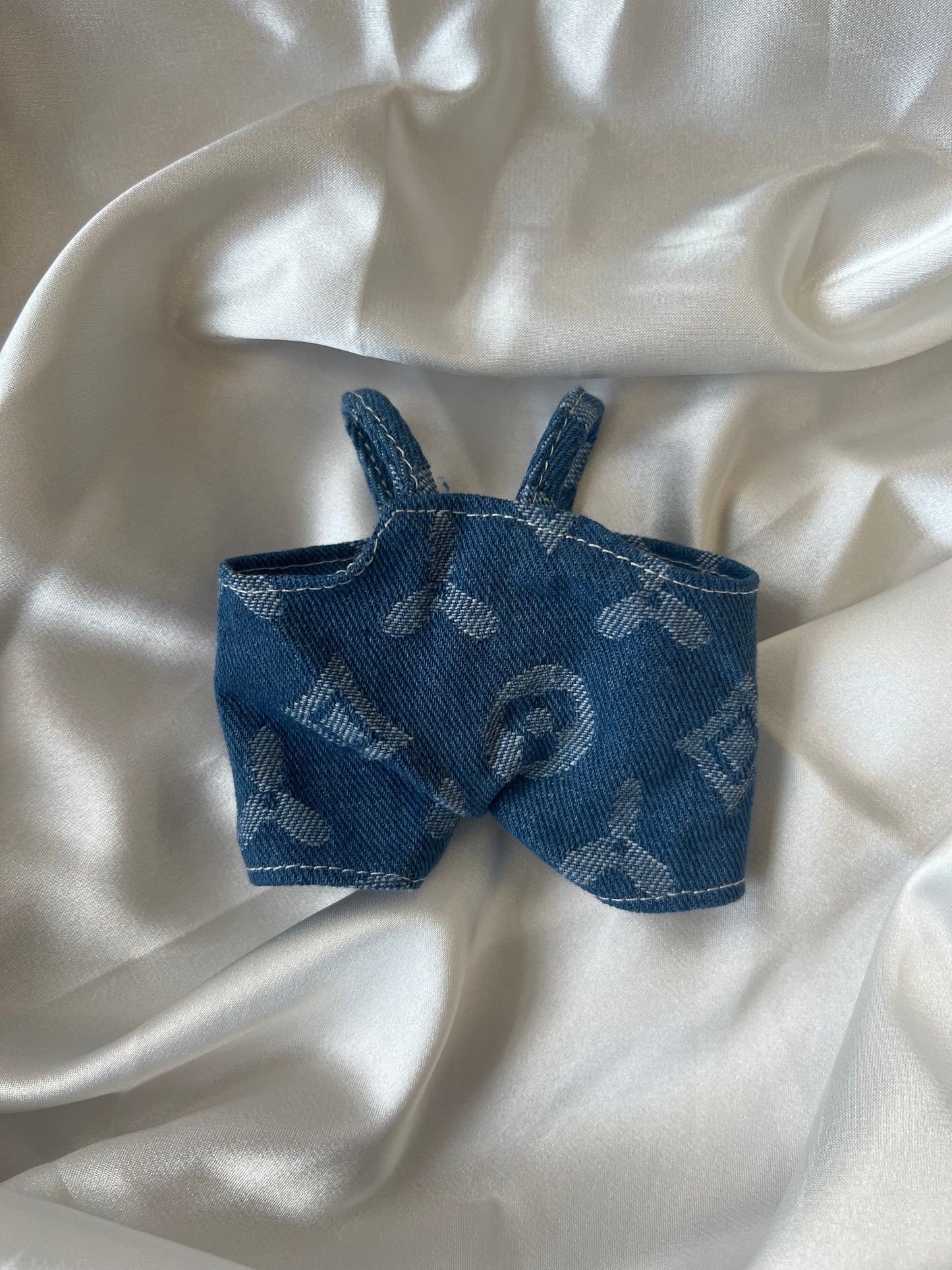 Labubu L.V. Inspired Blue Monogram Denim Set - Overalls & Bucket Hat