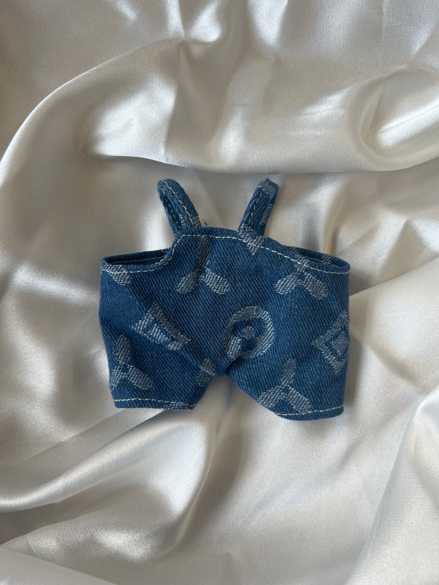 Labubu L.V. Inspired Blue Monogram Denim Set - Overalls & Bucket Hat