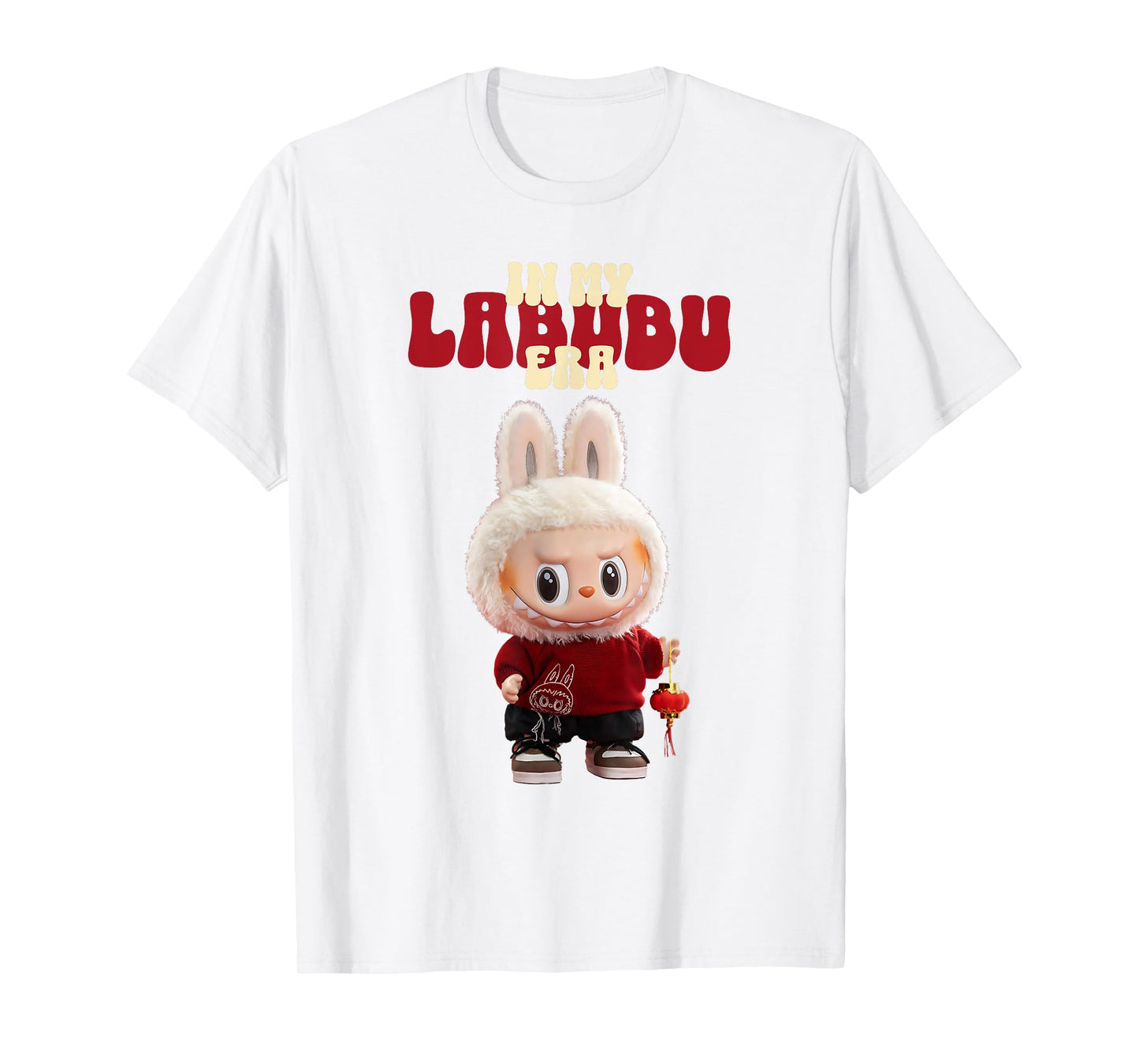 Funny Labubu the Monsters Crew Teck Camiseta de manga corta Regalo para Labubu Lover White