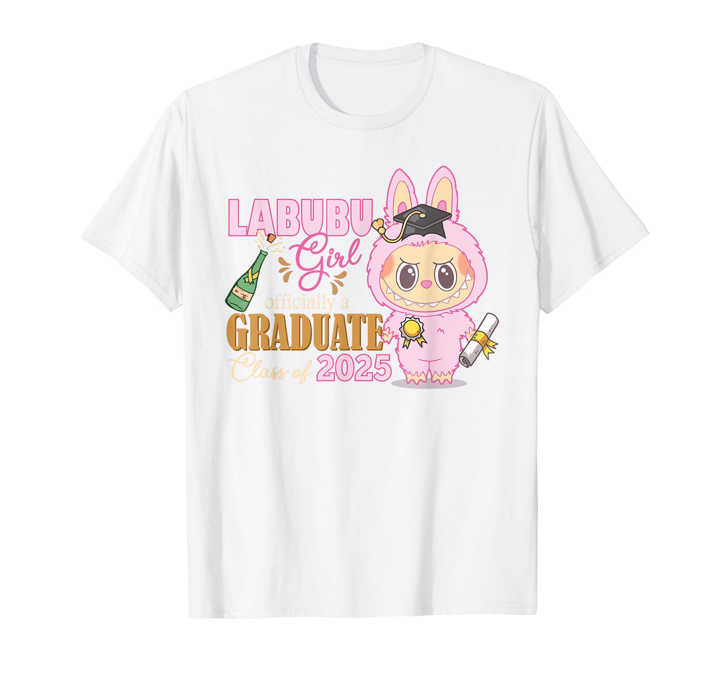 Funny Labubu the Monsters Crew Teck Camiseta de manga corta Regalo para Labubu Lover White