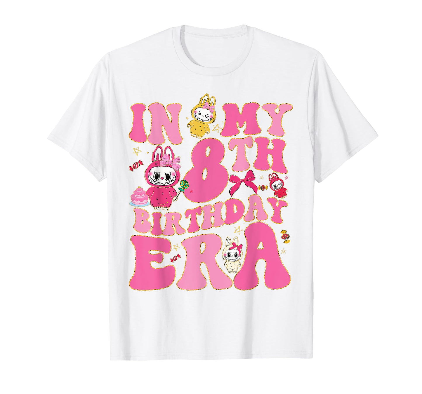 Cute Labubu Monsters Crew Neck Short Sleeve White T-Shirt Gift til hende