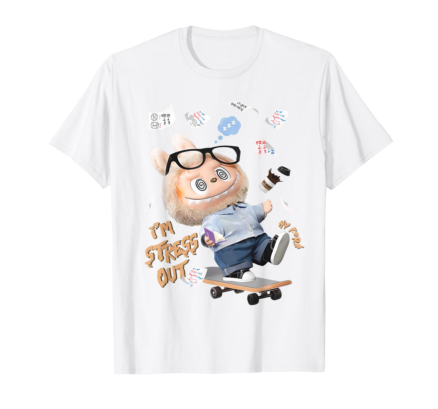 Cute Labubu Monsters Crew Neck Short Sleeve White T-Shirt Gift til hende