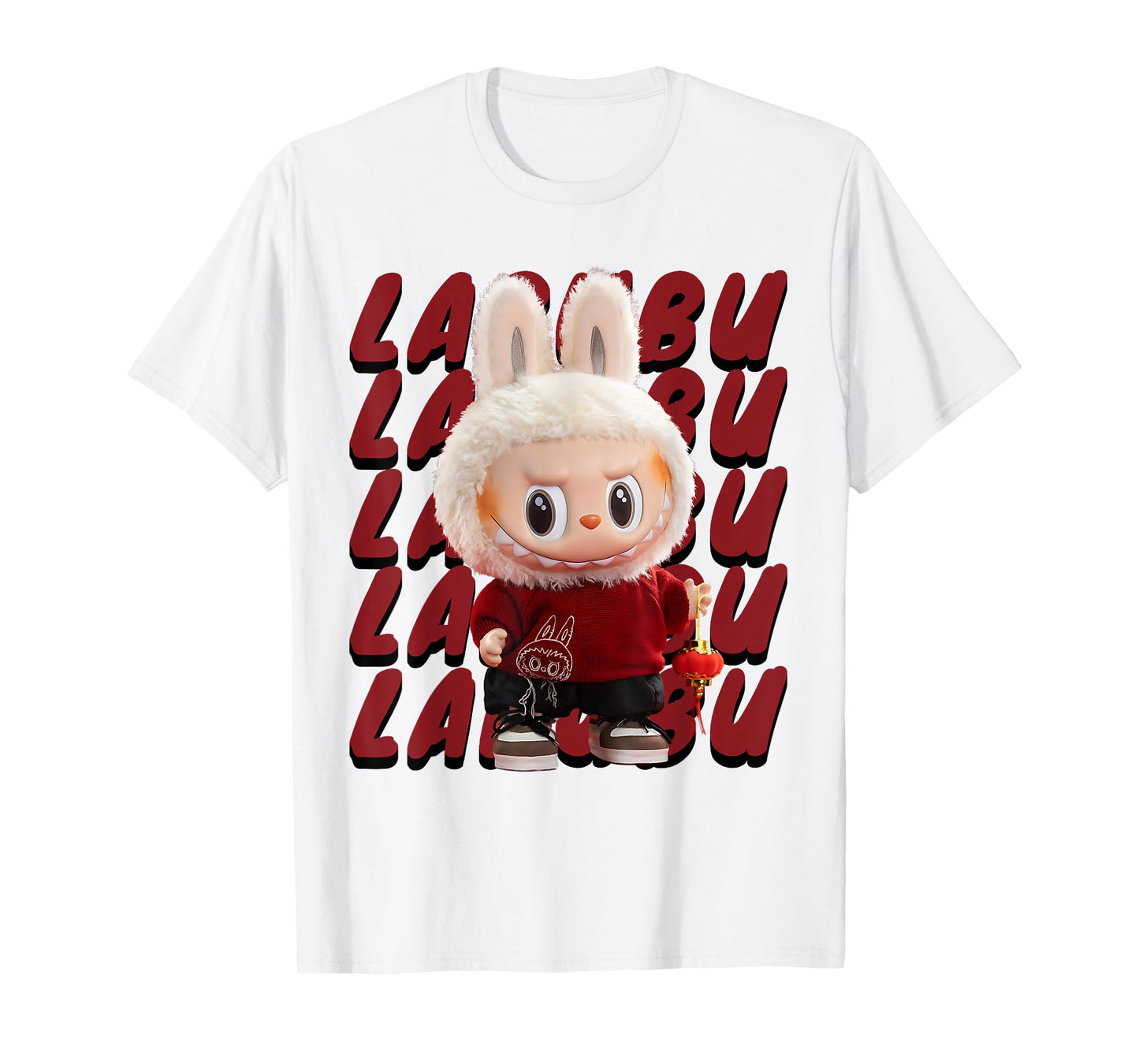Funny Labubu the Monsters Crew Teck Camiseta de manga corta Regalo para Labubu Lover White