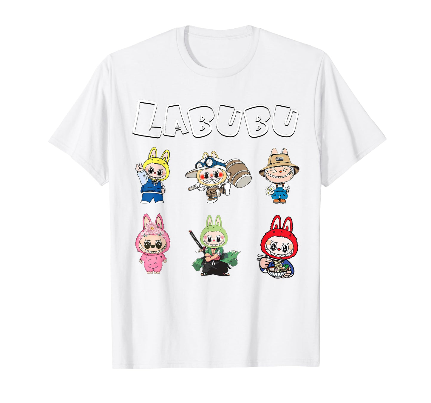 Funny Labubu the Monsters Crew Teck Camiseta de manga corta Regalo para Labubu Lover White