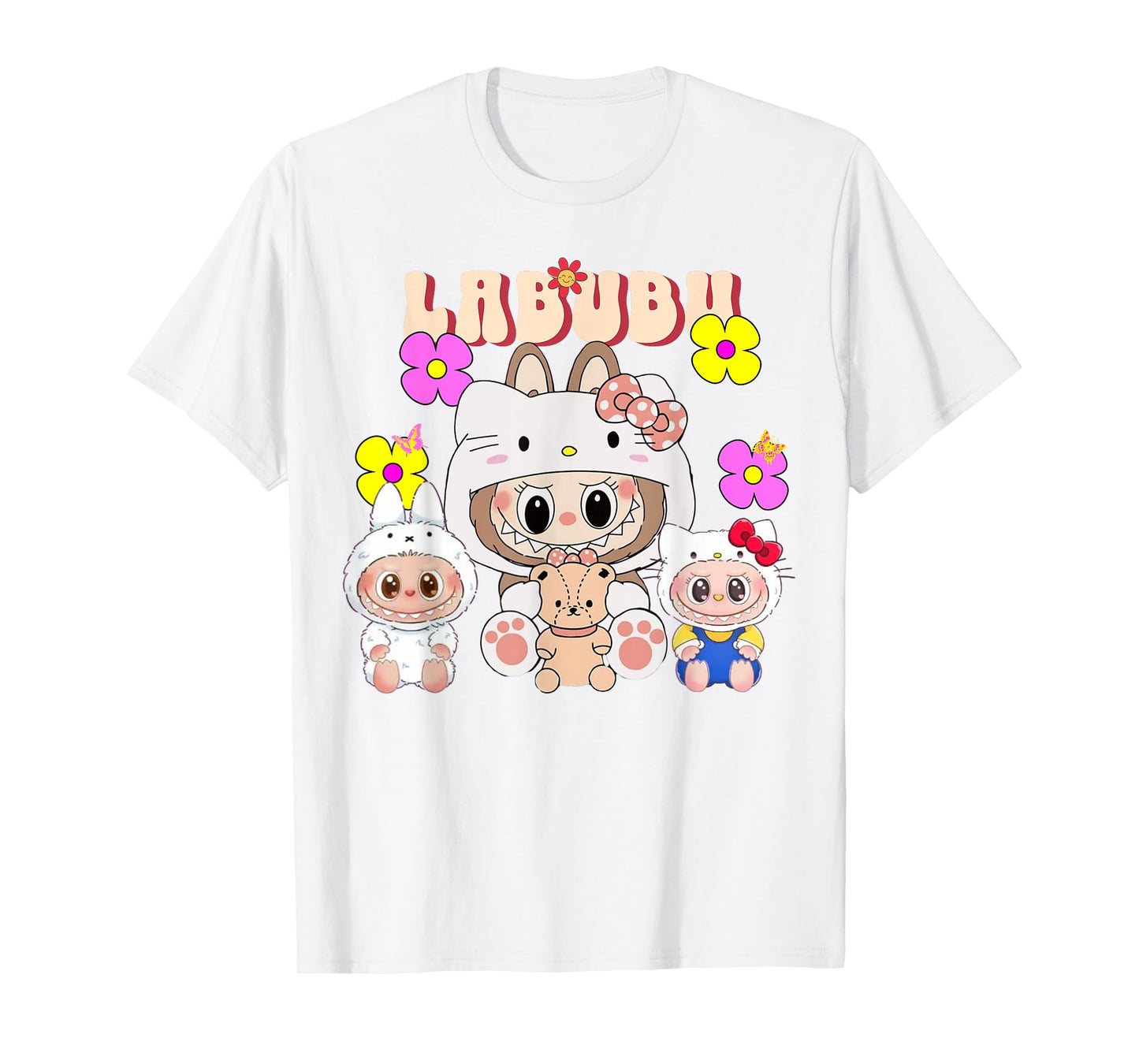 Funny Labubu the Monsters Crew Teck Camiseta de manga corta Regalo para Labubu Lover White