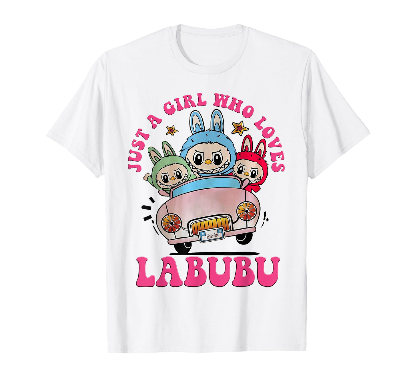 Legrační labubu monstra posádky krk krk krátký tričko s krátkým rukávem pro její bílou