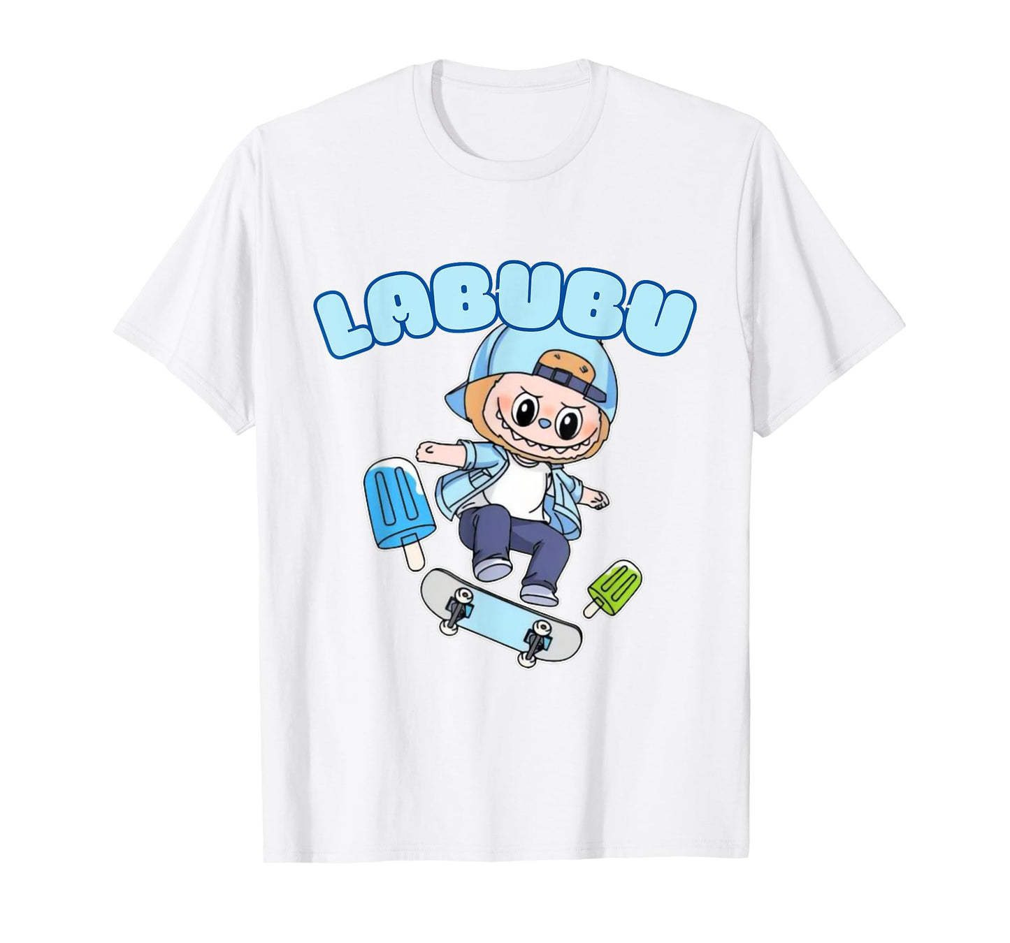 Legrační labubu monstra posádky krk krk krátký tričko s krátkým rukávem pro její bílou