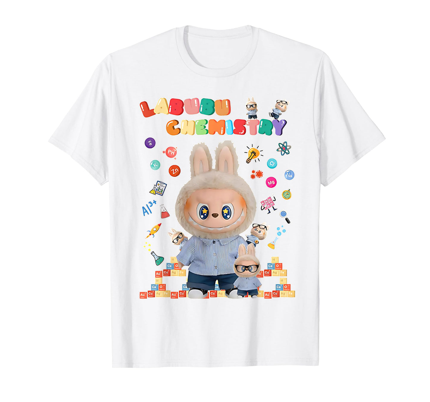 Funny Labubu the Monsters Crew Teck Camiseta de manga corta Regalo para Labubu Lover White