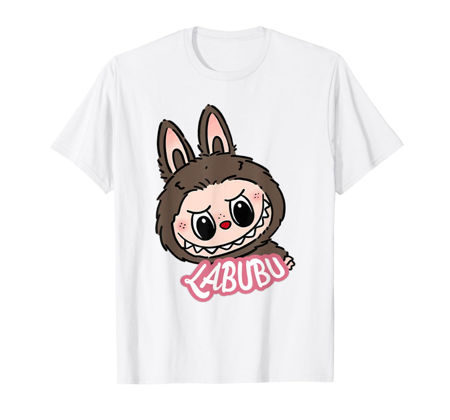 Funny Labubu the Monsters Crew Teck Camiseta de manga corta Regalo para Labubu Lover White