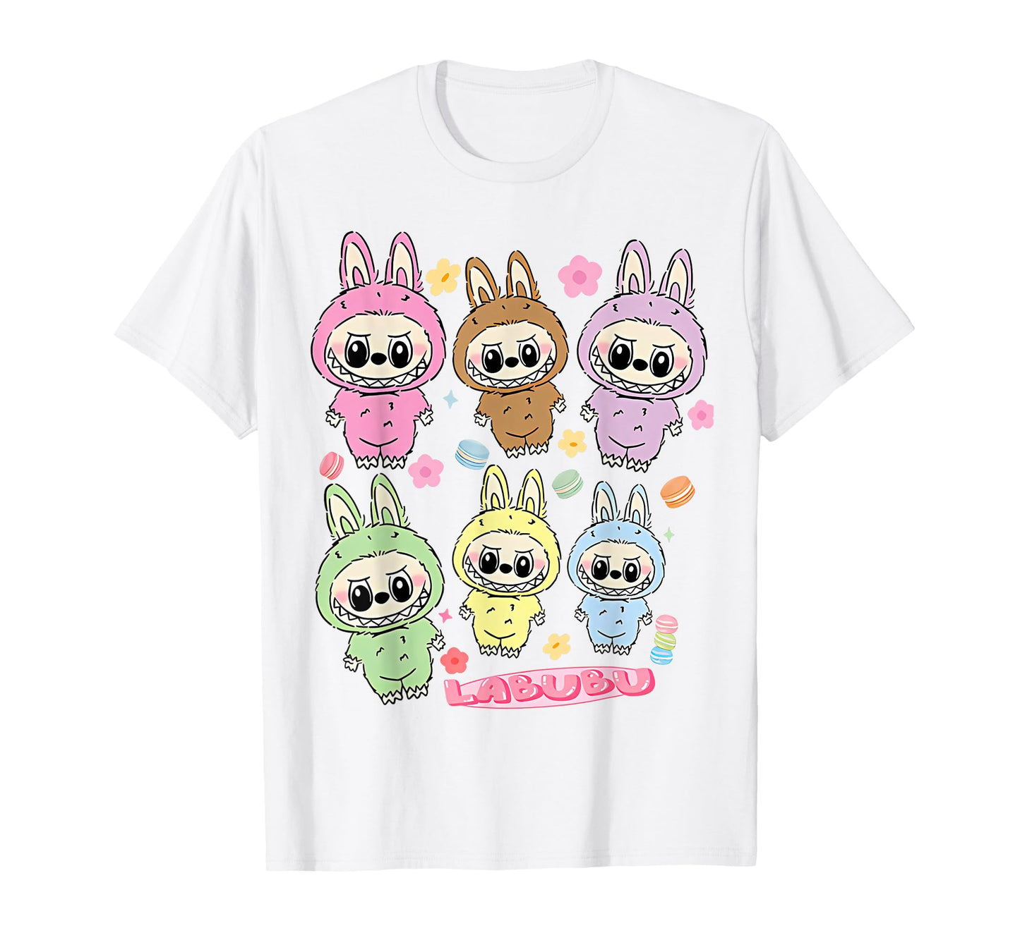 Funny Labubu the Monsters Crew Teck Camiseta de manga corta Regalo para Labubu Lover White