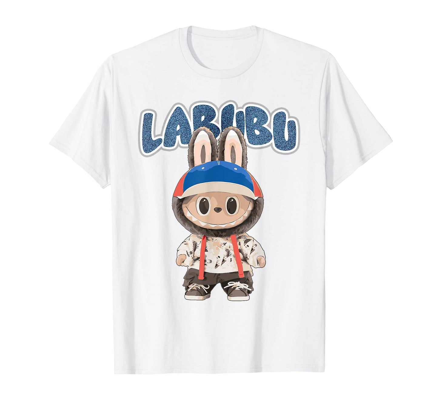 Funny Labubu the Monsters Crew Teck Camiseta de manga corta Regalo para Labubu Lover White