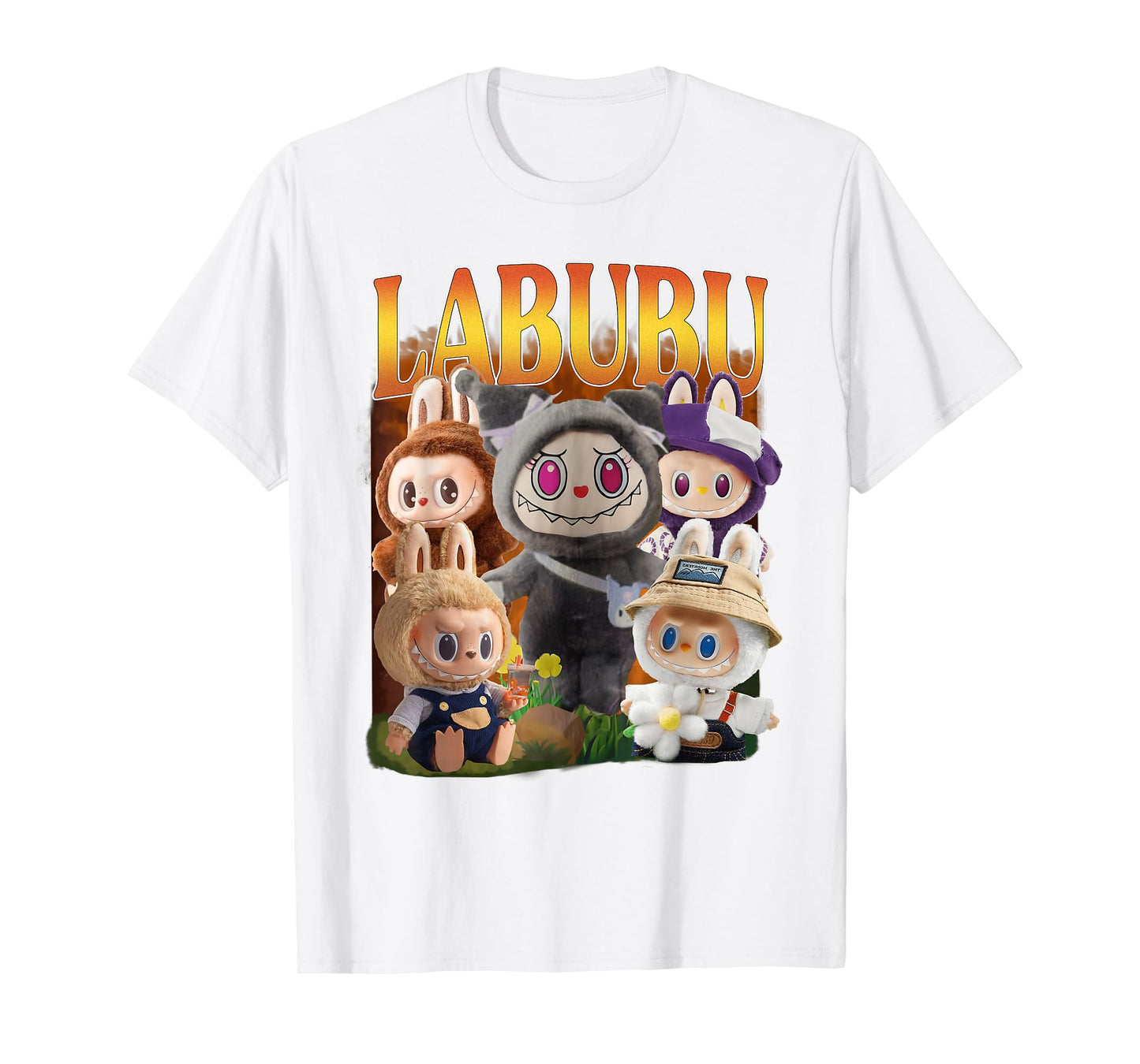 Cute Labubu Monsters Crew Neck Short Sleeve White T-Shirt Gift til hende