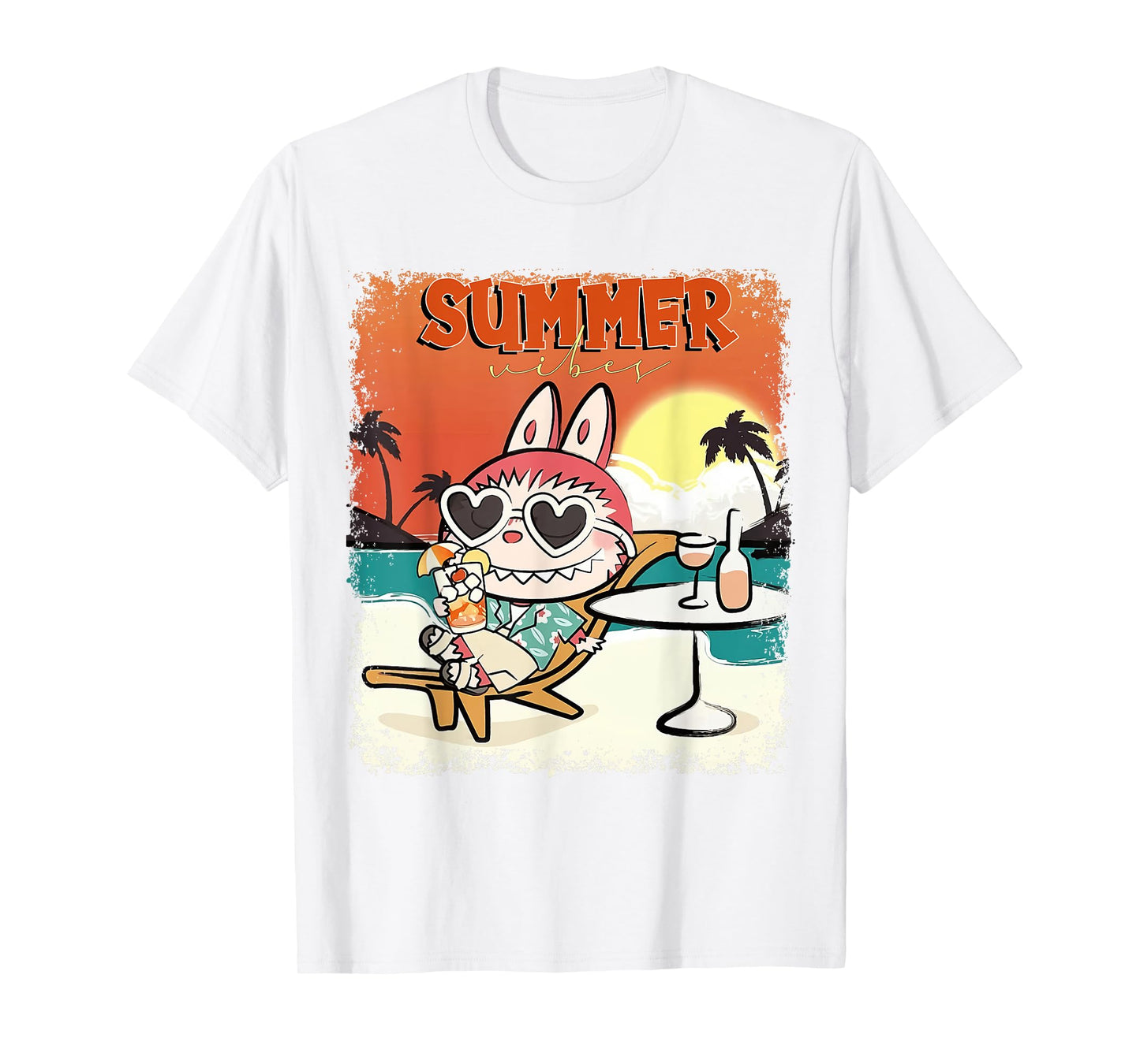 Cute Labubu Monsters Crew Neck Short Sleeve White T-Shirt Gift til hende