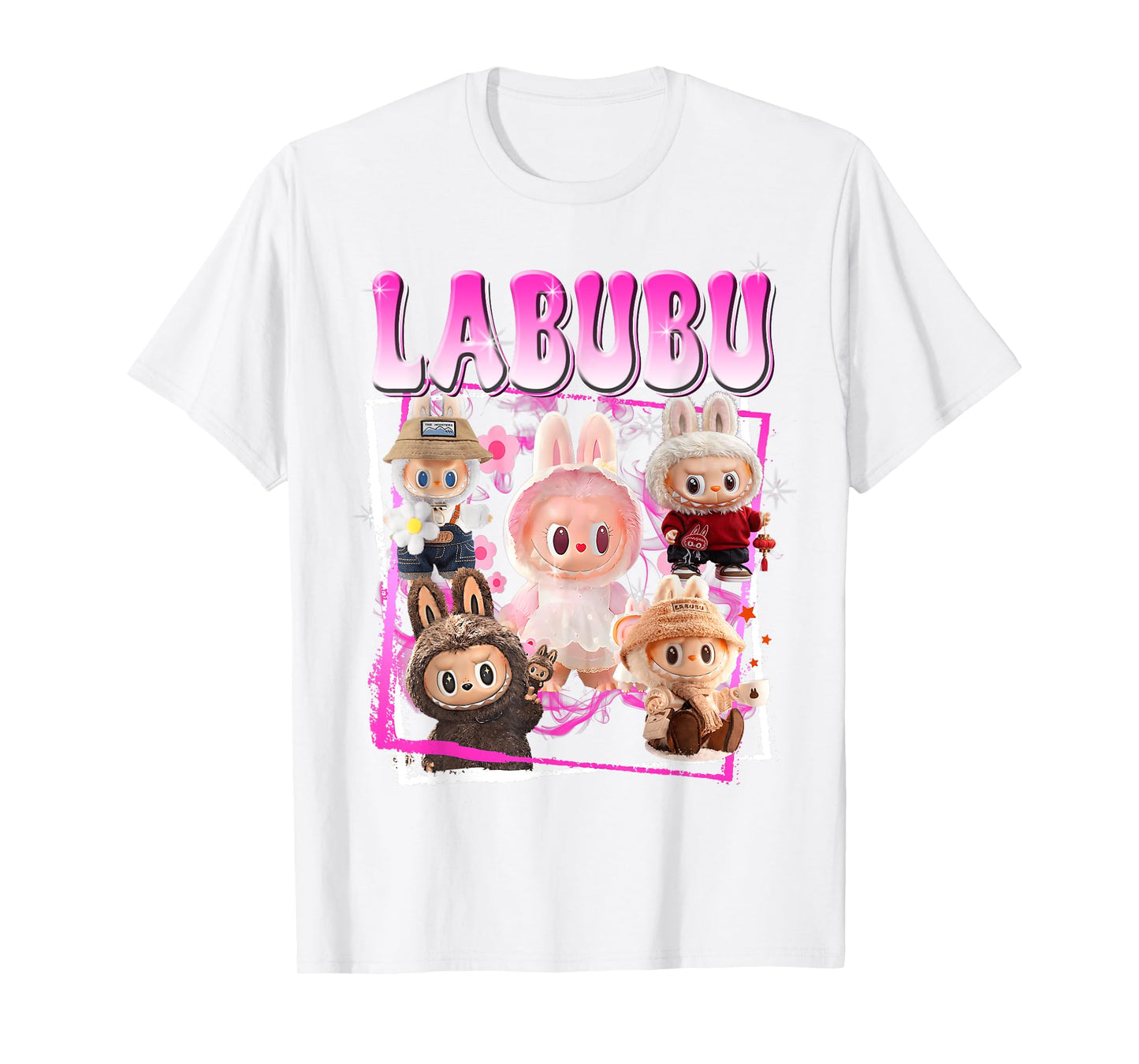 Cute Labubu Monsters Crew Neck Short Sleeve White T-Shirt Gift til hende