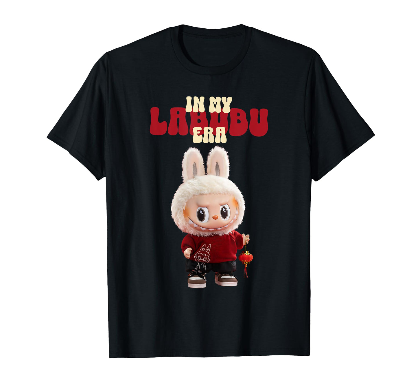 Cute Labubu Monsters Crew Neck Short Sleeve T-shirt gave til Labubu elsker sort