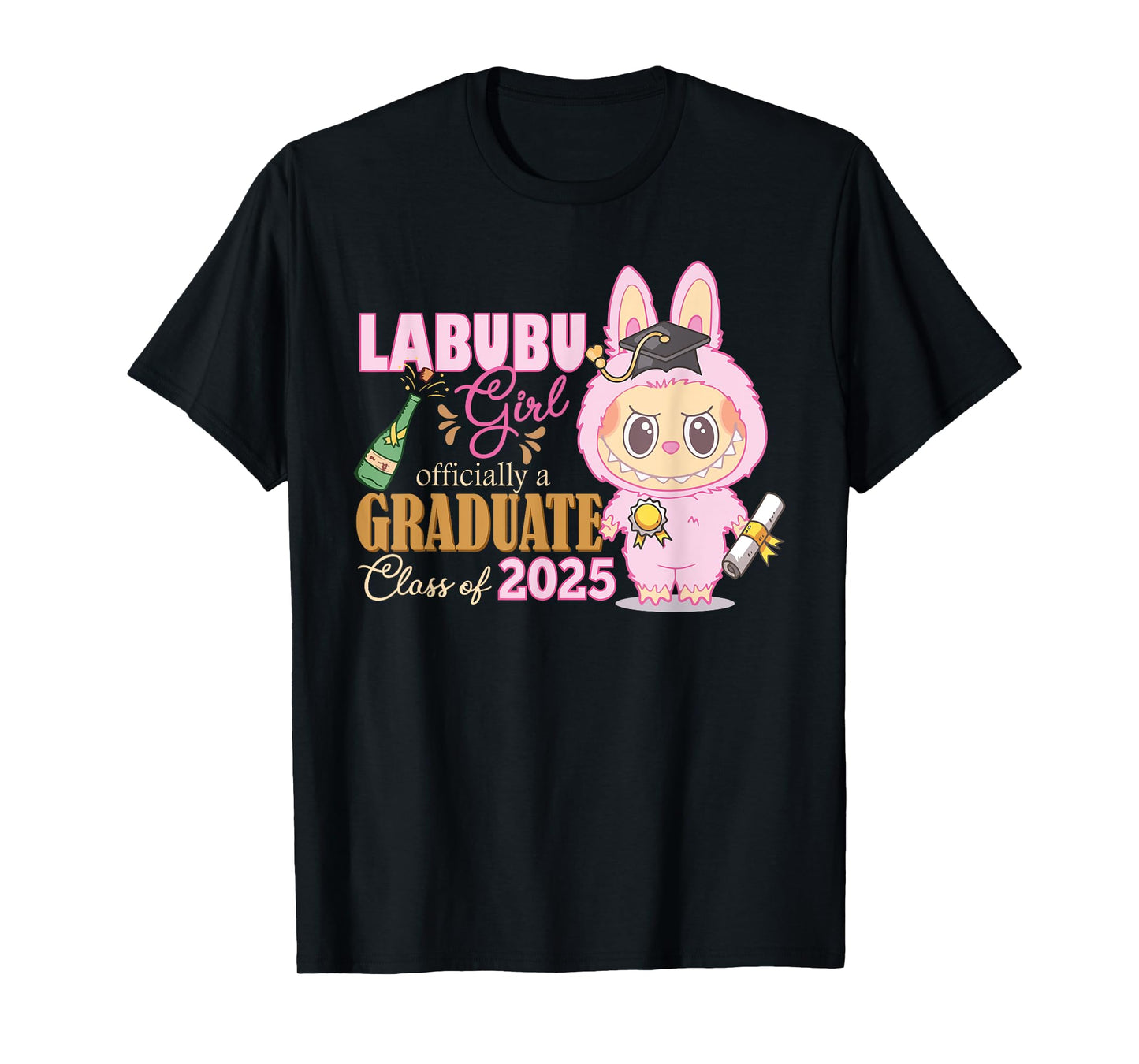 Cute Labubu Monsters Crew Neck Short Sleeve T-shirt gave til Labubu elsker sort