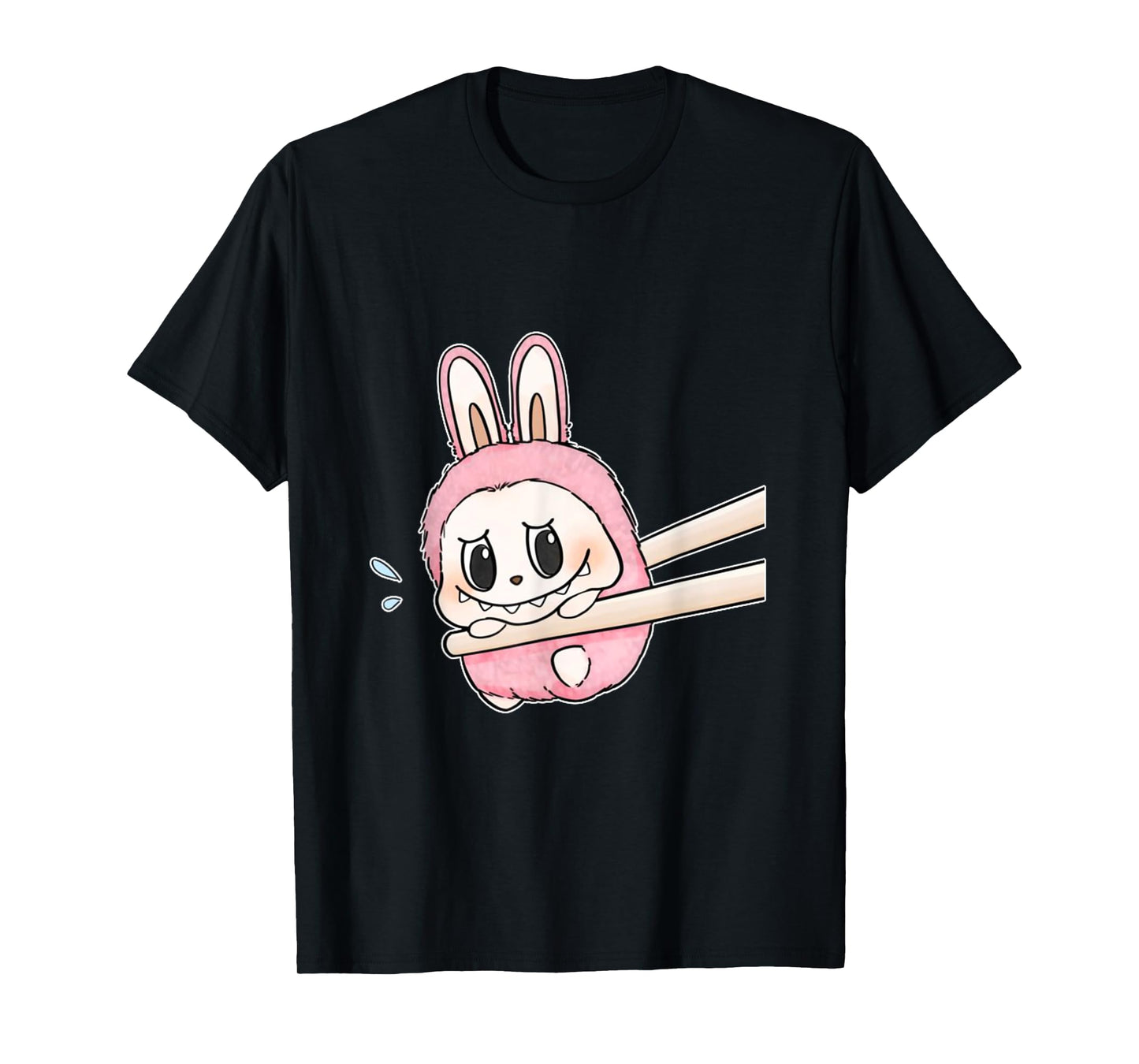 Cute Labubu Monsters Crew Neck Short Sleeve T-shirt gave til Labubu elsker sort
