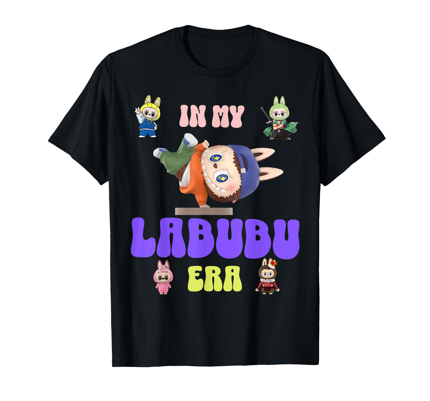 Cute Labubu Monsters Crew Neck Short Sleeve T-shirt gave til Labubu elsker sort