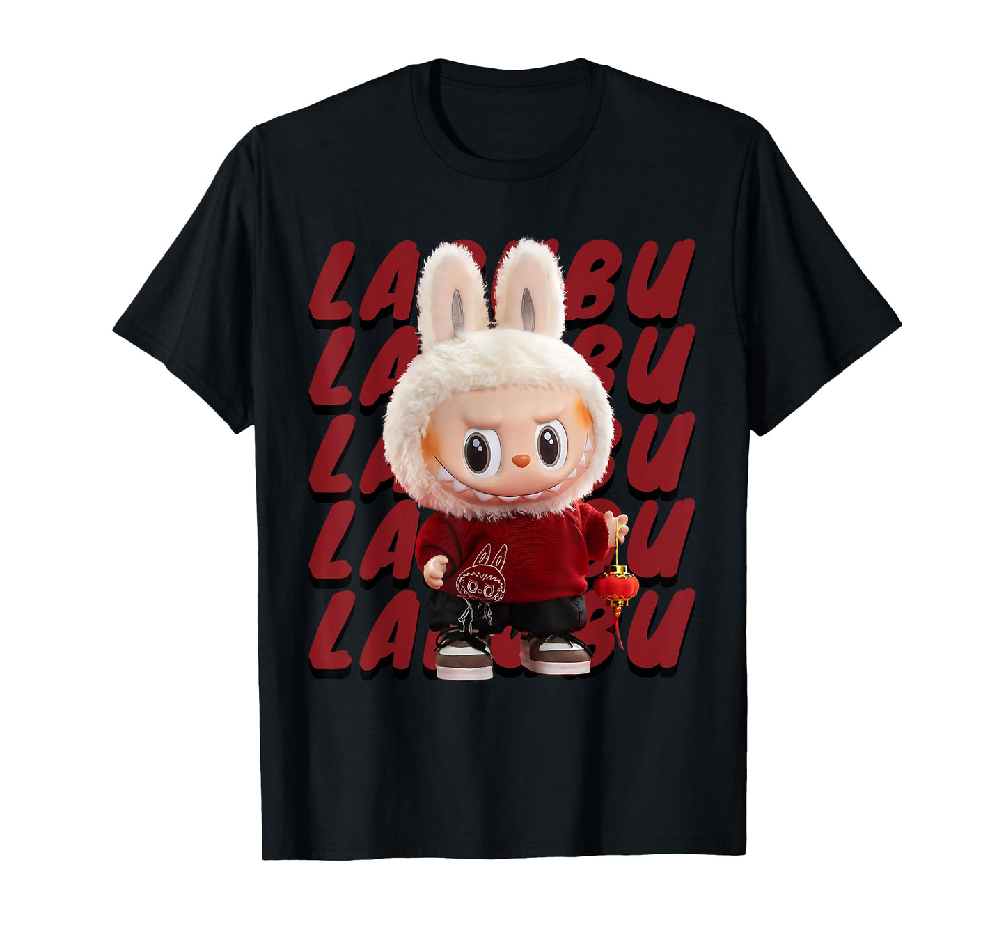 Cute Labubu Monsters Crew Neck Short Sleeve T-shirt gave til Labubu elsker sort
