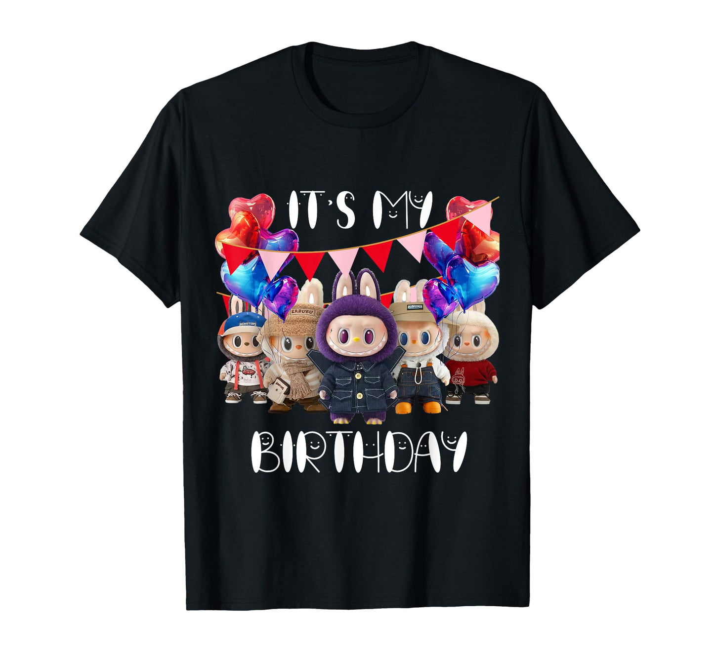 Cute Labubu Monsters Crew Neck Short Sleeve T-shirt gave til Labubu elsker sort