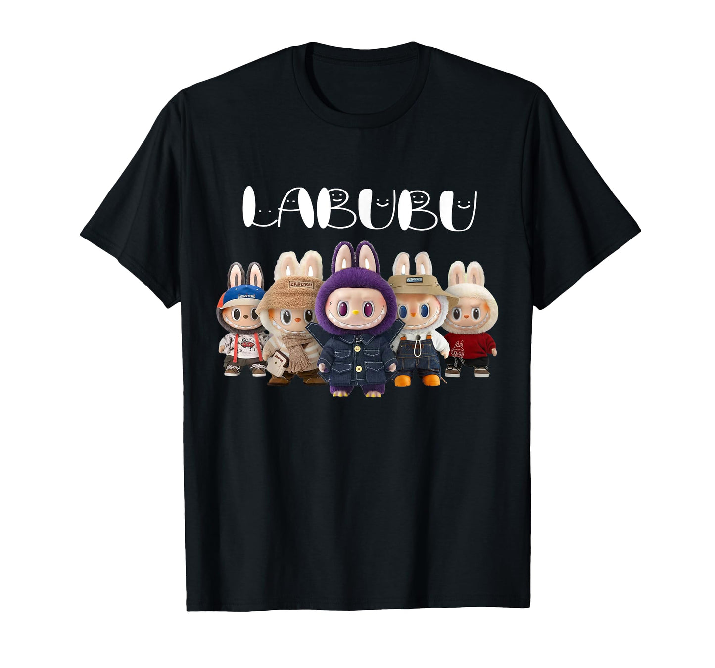 Cute Labubu Monsters Crew Neck Short Sleeve T-shirt gave til Labubu elsker sort