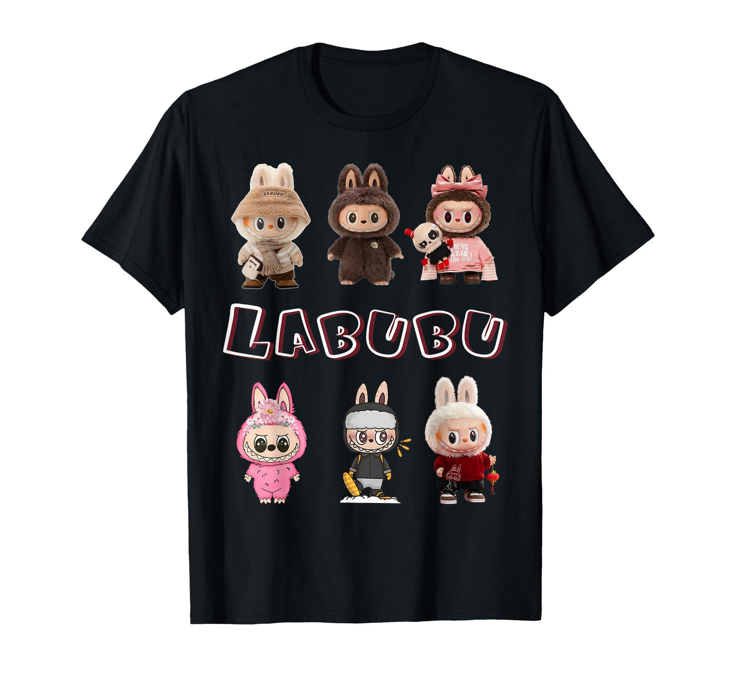 Śliczne labubu The Monsters Crew Szyja z krótkim rękawem Prezent dla dziewczyny czarny