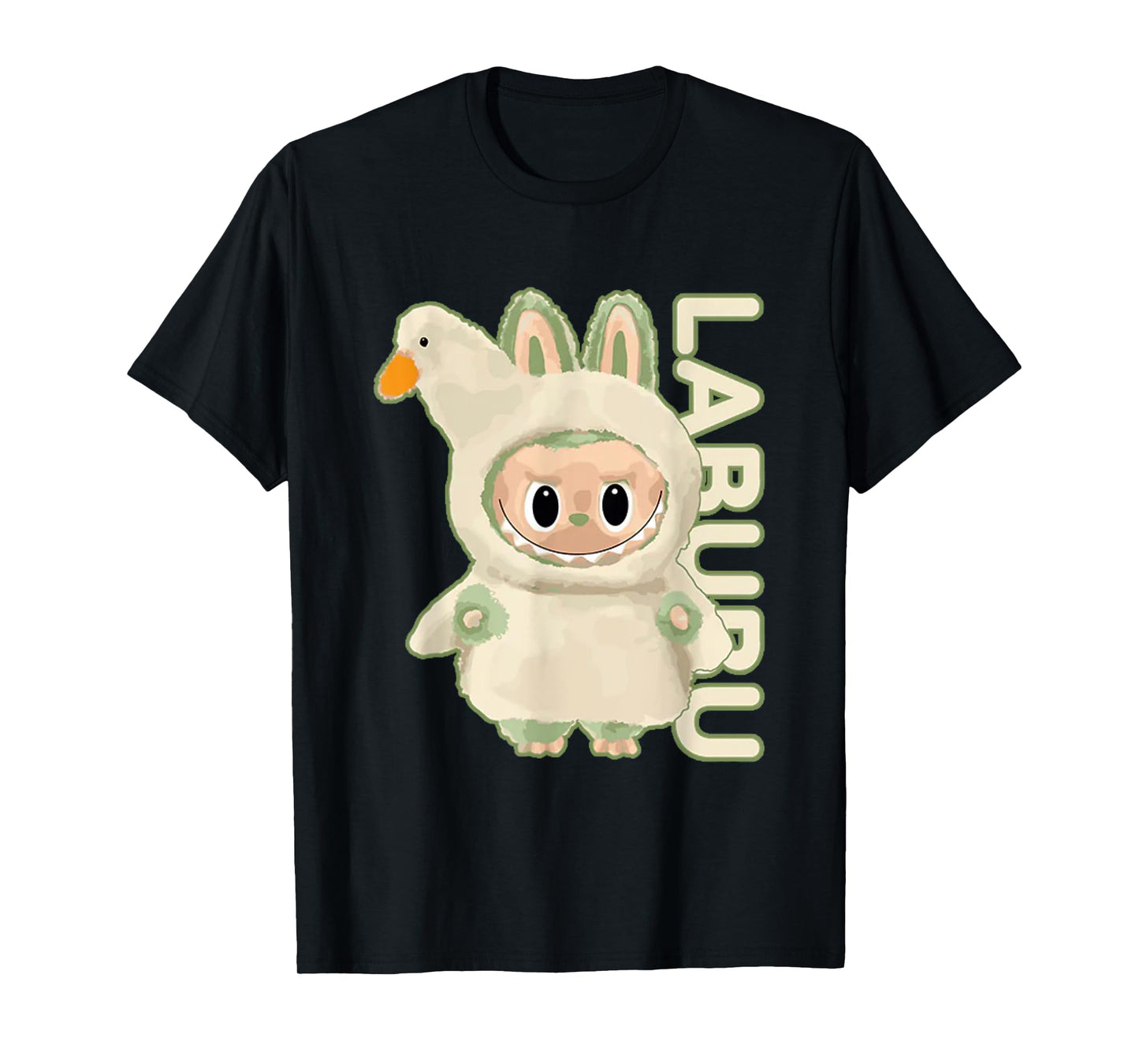 Śliczne labubu The Monsters Crew Szyja z krótkim rękawem Prezent dla dziewczyny czarny