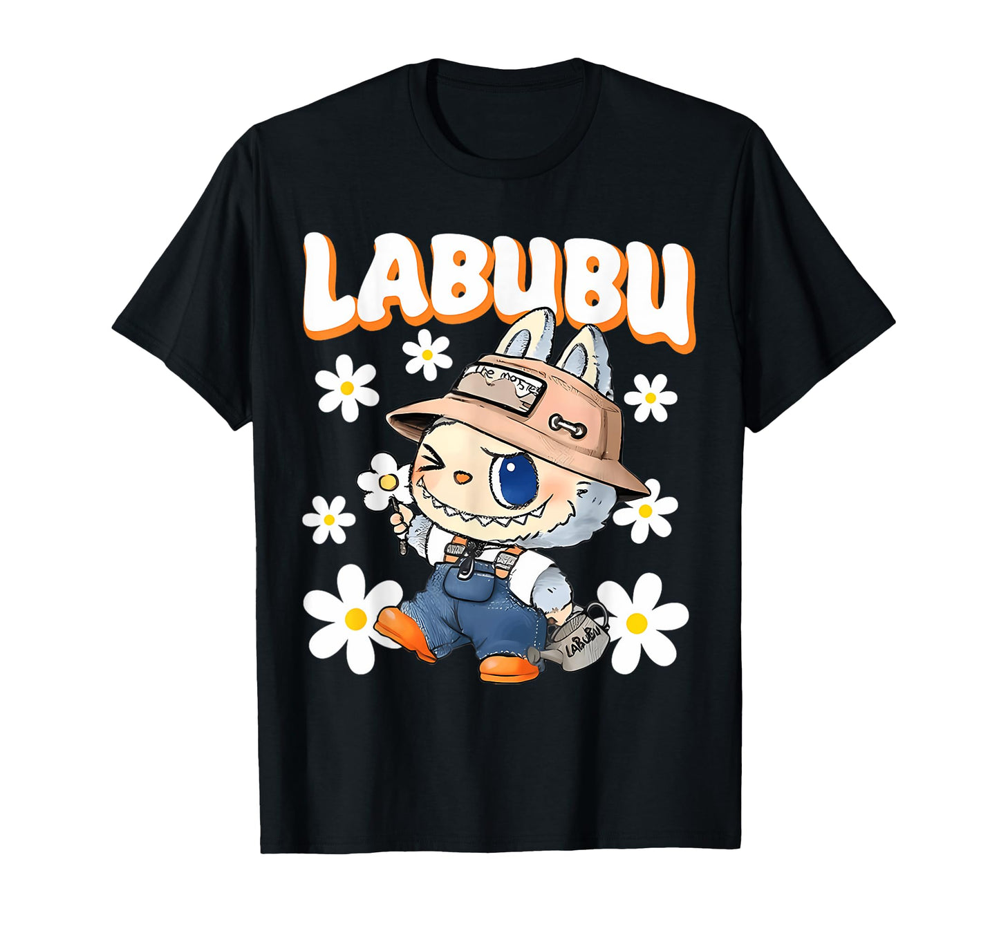 Śliczne labubu The Monsters Crew Szyja z krótkim rękawem Prezent dla dziewczyny czarny