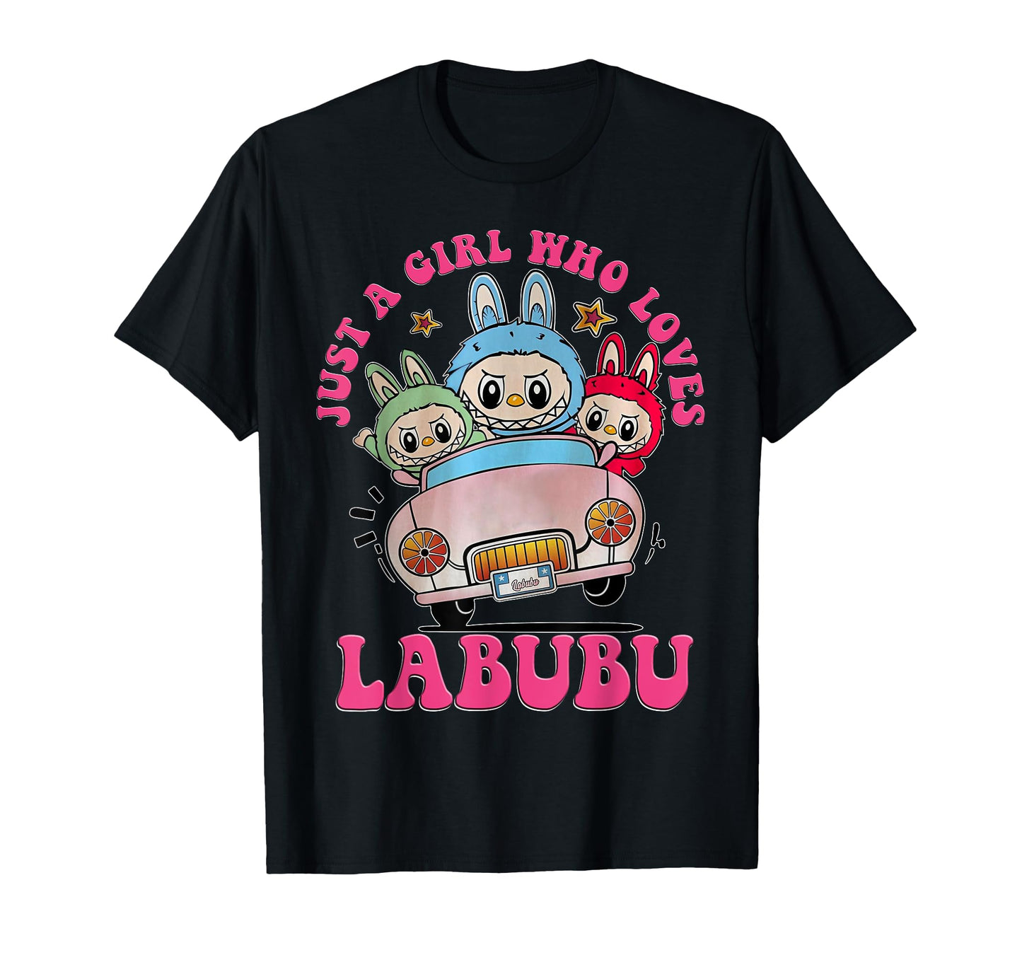 Śliczne labubu The Monsters Crew Szyja z krótkim rękawem Prezent dla dziewczyny czarny